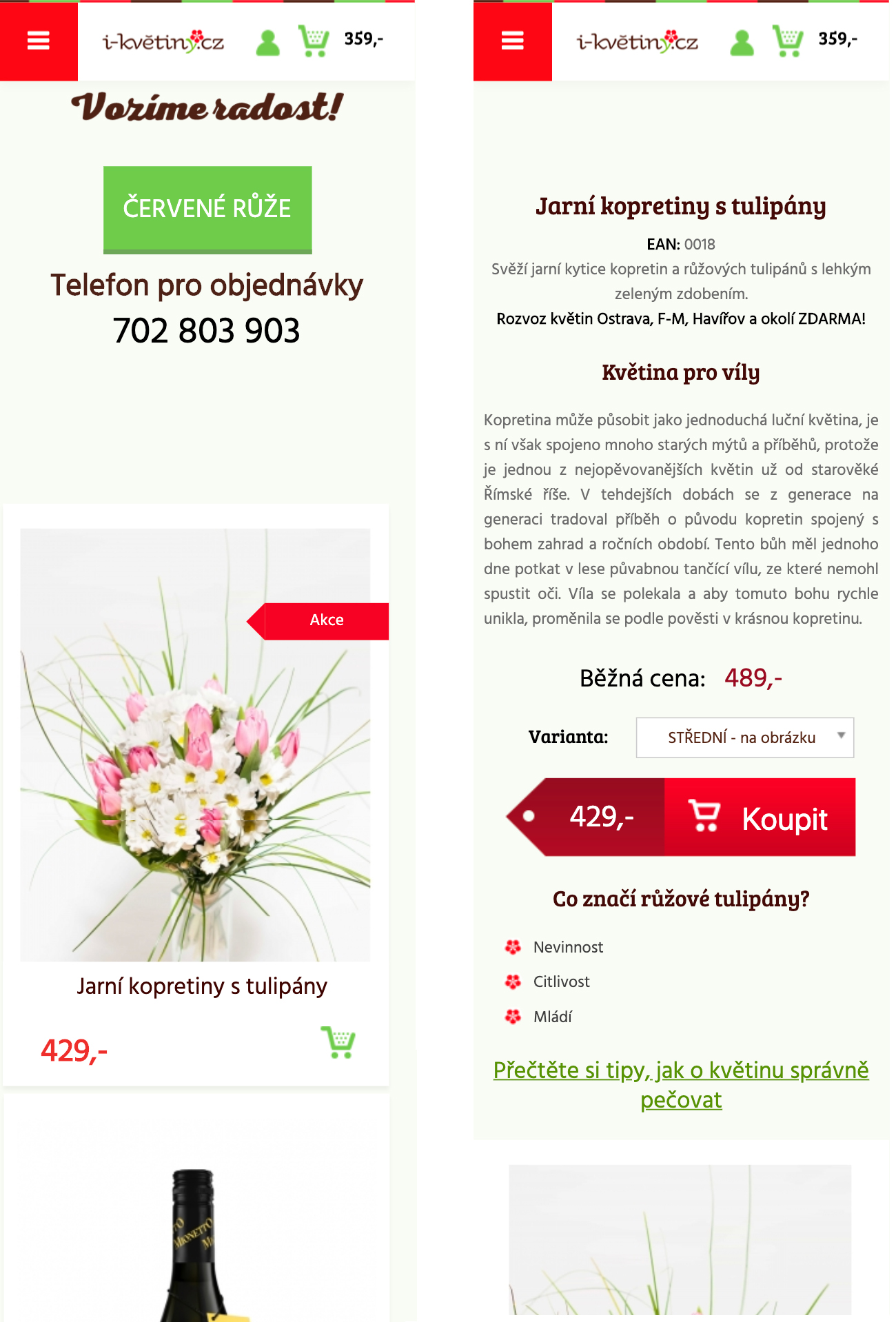 Starý mobilní web i-kvetiny.cz